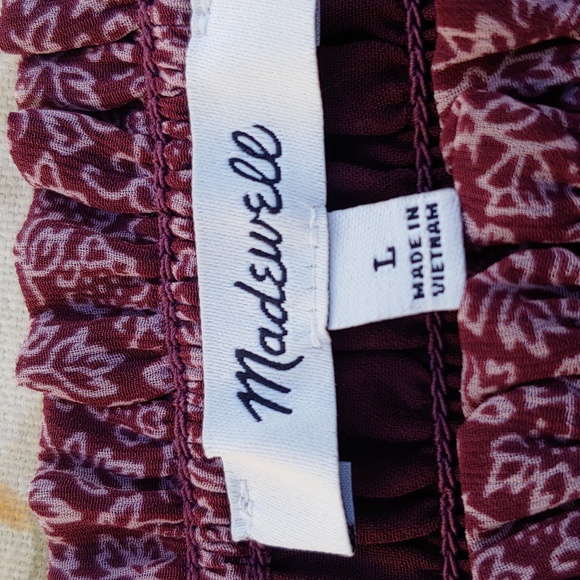 Madewell Smocked Women's Peasant Chiffon Top in Burgundy size Large - Picture 13 of 14